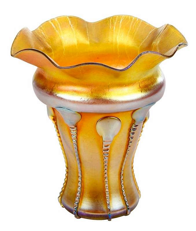 Appraisal: Tiffany Lily Pad Favrile Vase American early th century gold