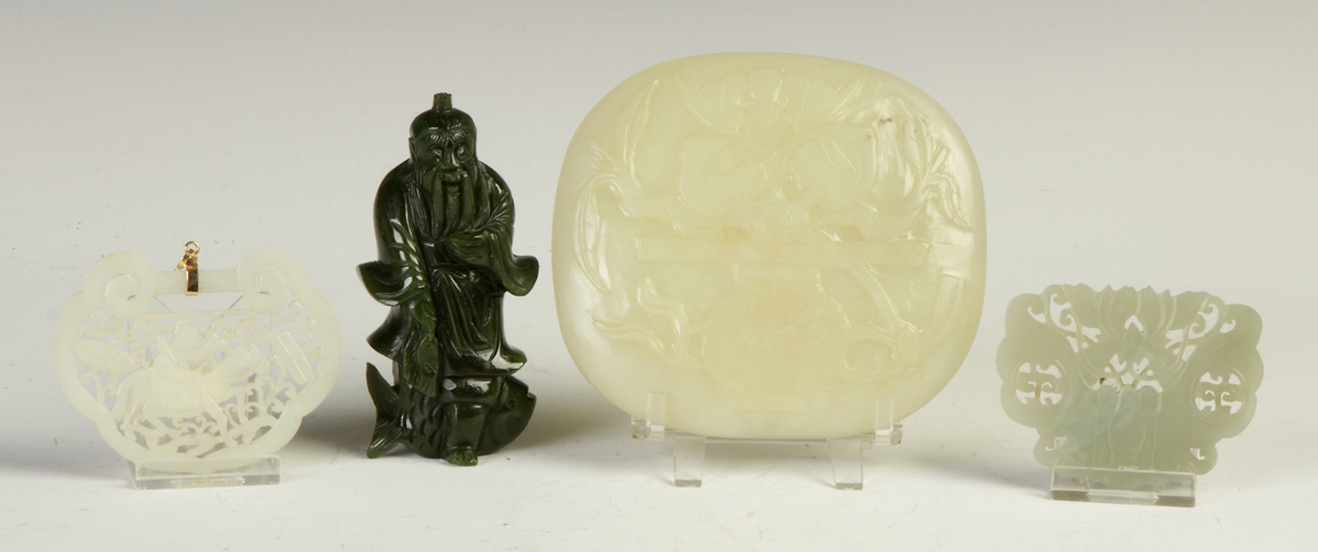 Appraisal: Chinese Carved Jade Pendant Immortal Plaques Pendant Spinach jade immortal