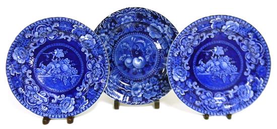 Appraisal: Staffordshire th th C dark blue transferware three plates one