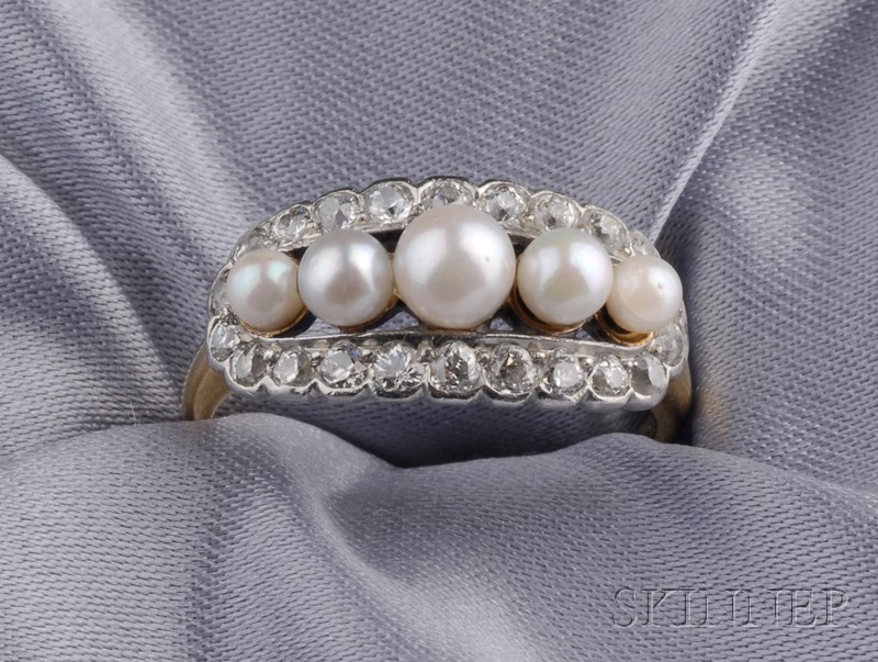 Appraisal: Edwardian Seed Pearl and Diamond Ring the graduating line of