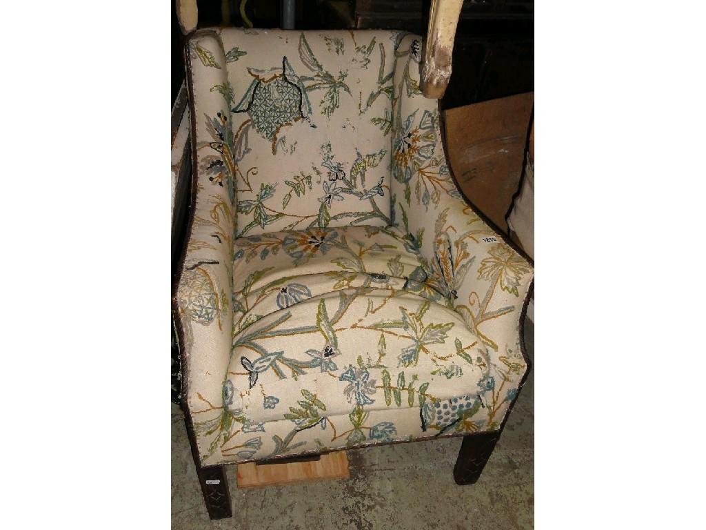 Appraisal: An Edwardian armchair with cruel work floral upholstery raised on