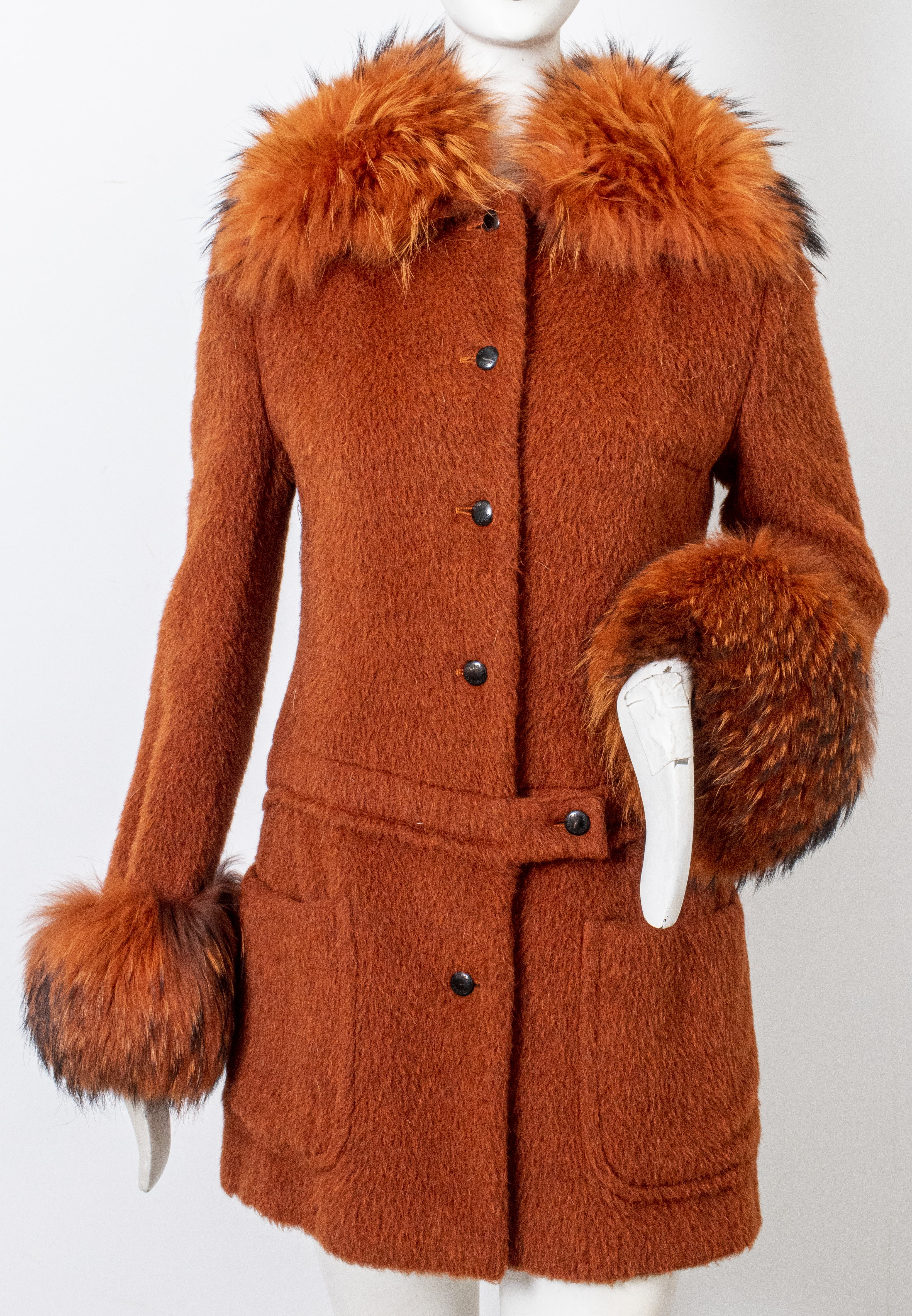 Appraisal: GUCCI FOX FUR TRIMMED ORANGE COAT Gucci fox fur trimmed