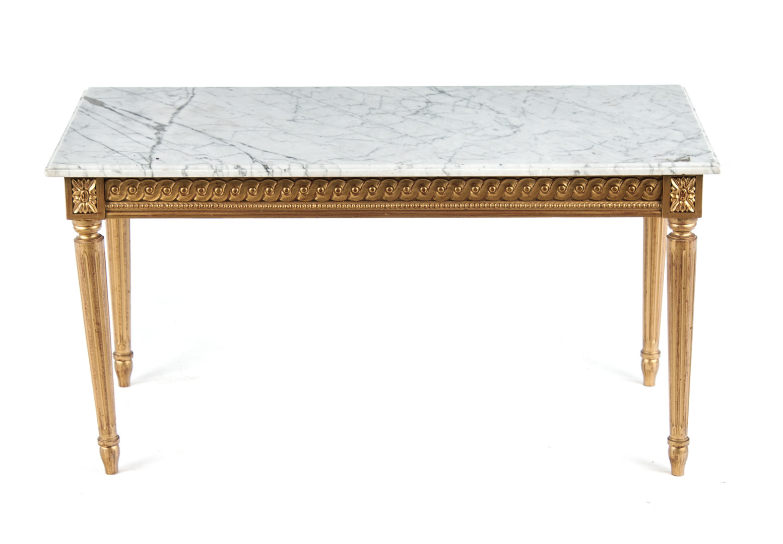 Appraisal: Louis XVI style marble top giltwood coffee table variegated white