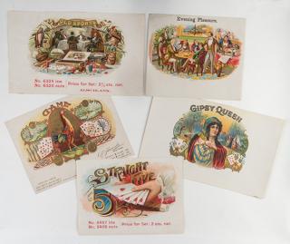 Appraisal: Group of Five Cigar Labels with Playing Card or Gambling