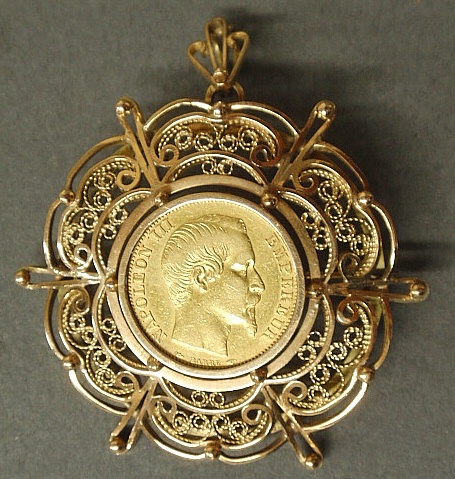 Appraisal: - French gold coin c mounted in an ornate k