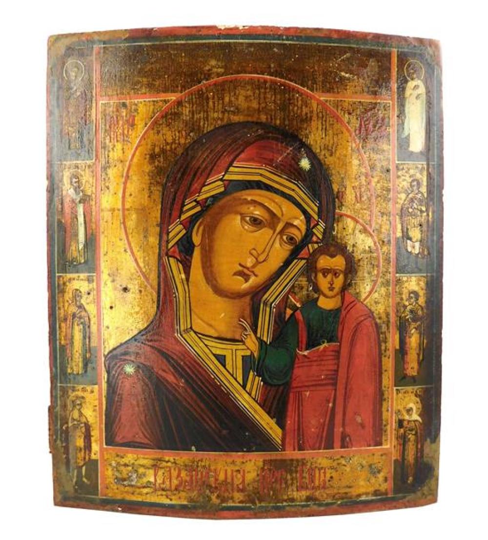 Appraisal: Russian icon or panel th C Mother of God surrounded