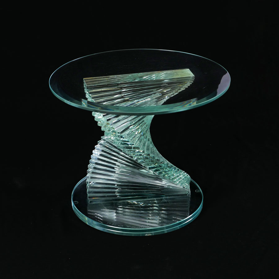 Appraisal: SQUAT CUSTOM GLASS PEDESTAL Twist pedestal support comprised of individual