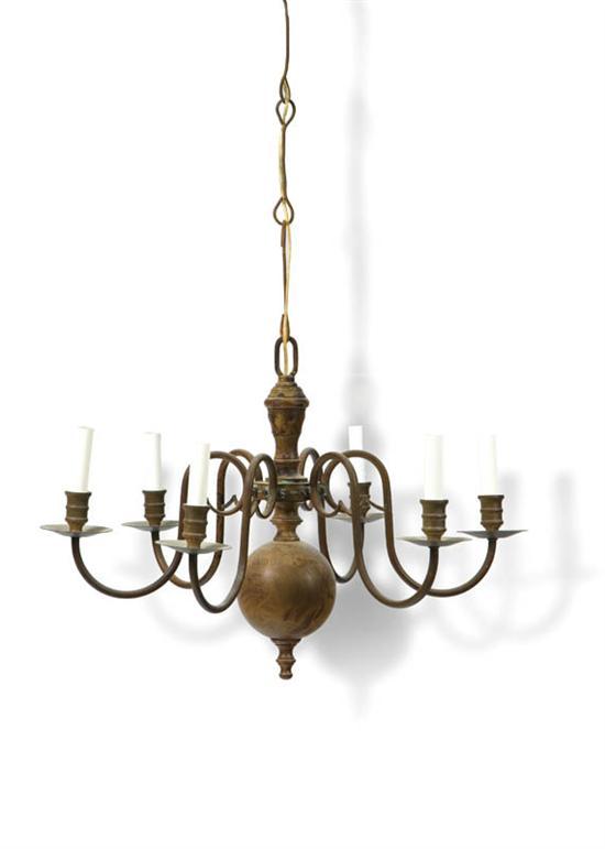 Appraisal: CHANDELIER Twentieth century brass Six arms with a ball drop