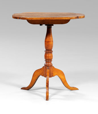 Appraisal: Tennessee Federal tiger maple candle stand maple throughout shaped top