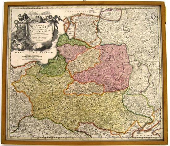 Appraisal: Early map of Poland and Lithuania polychrome framed ss ''