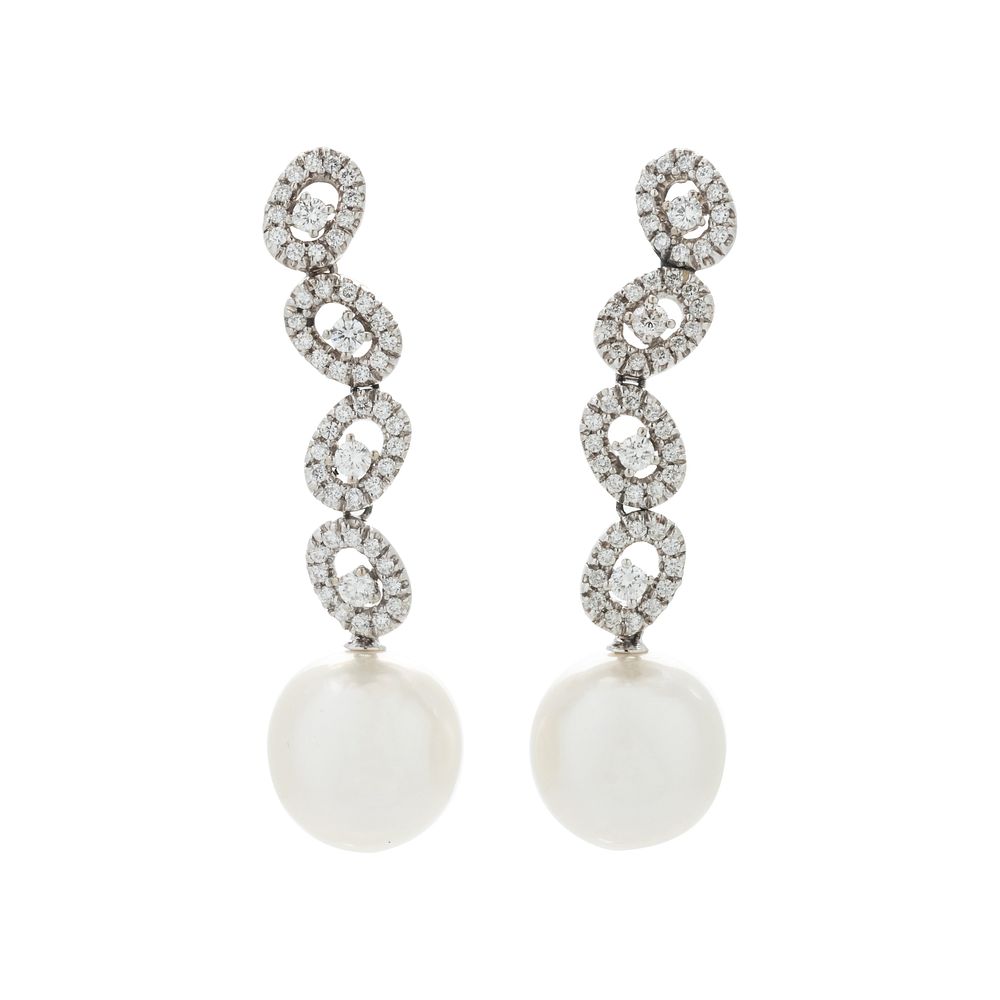 Appraisal: CULTURED SOUTH SEA PEARL AND DIAMOND EARCLIPS CULTURED SOUTH SEA