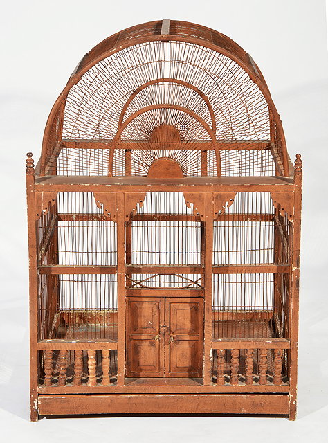 Appraisal: A LARGE EARLY TH CENTURY WIREWORK BIRD CAGE with arching