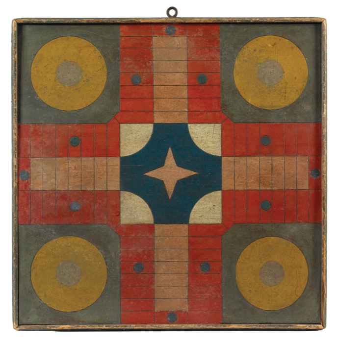 Appraisal: PARCHEESI GAMEBOARD WITH CENTRAL CROSS x frac inches Provenance Stephanie