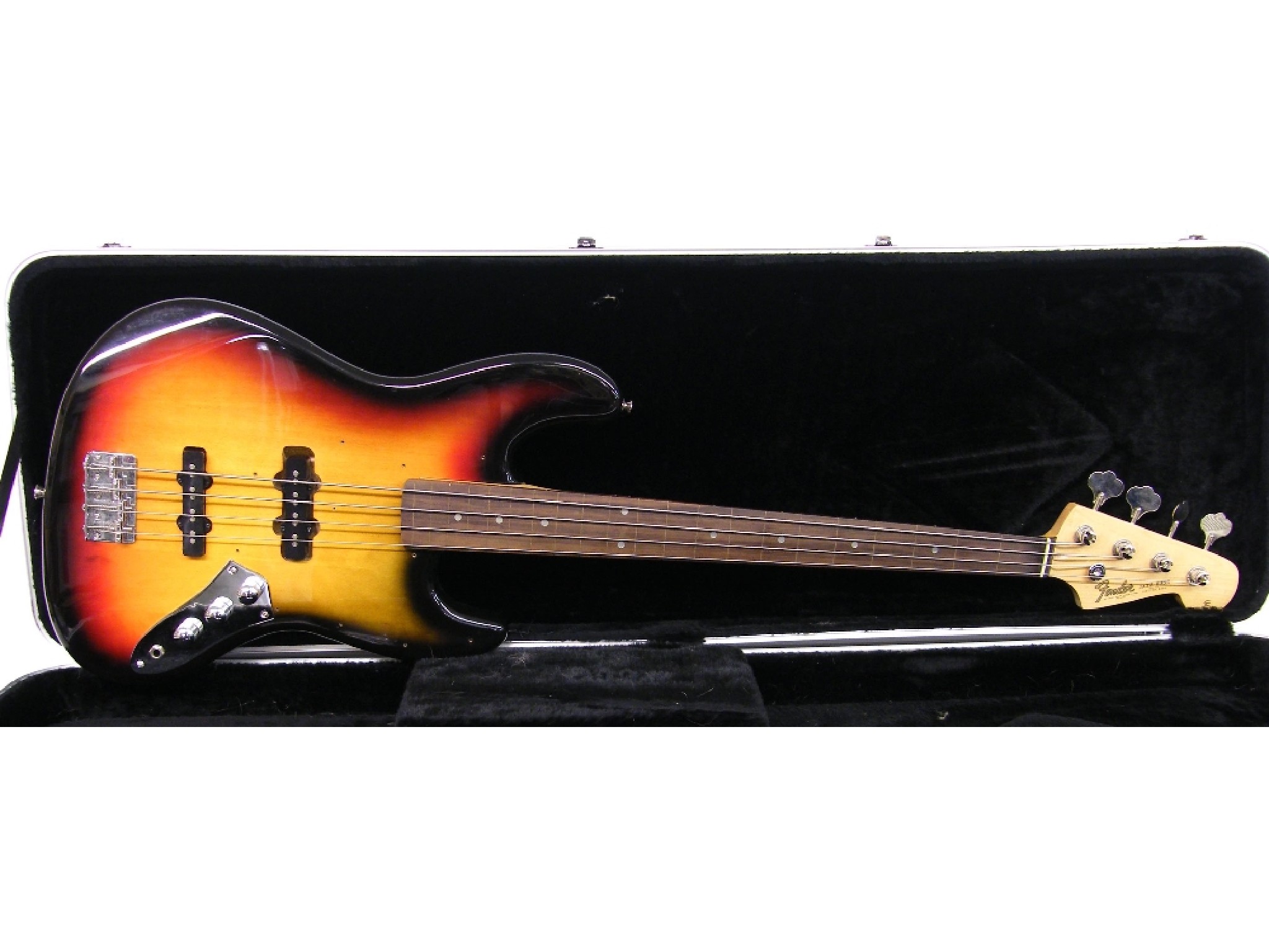 Appraisal: Fretless jazz style bass guitar sunburst finish body missing pickguard