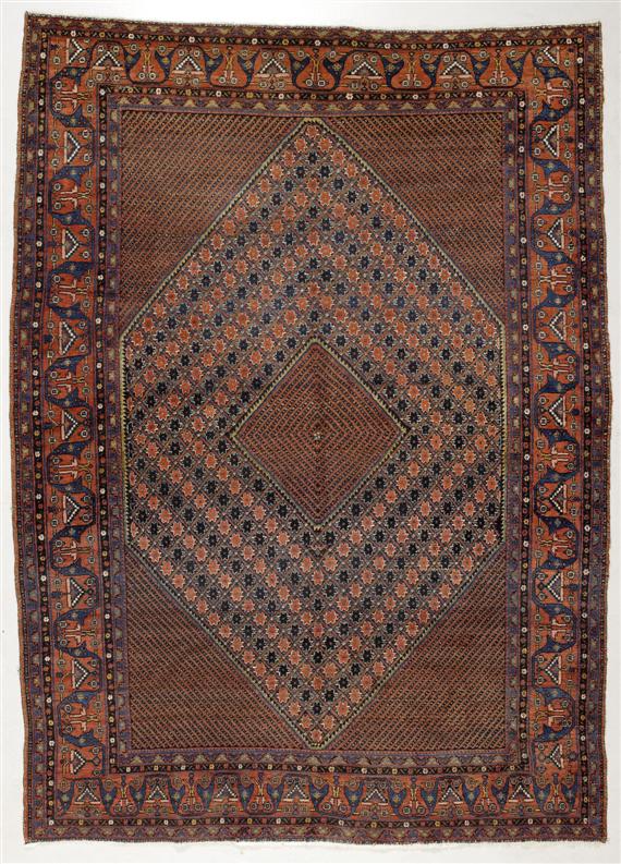 Appraisal: AFSHAR antique Rust-red and blue central field with hexagonal medallions