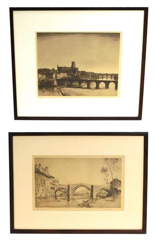 Appraisal: Samuel Chamberlain American - two etchings depicting two medieval bridges