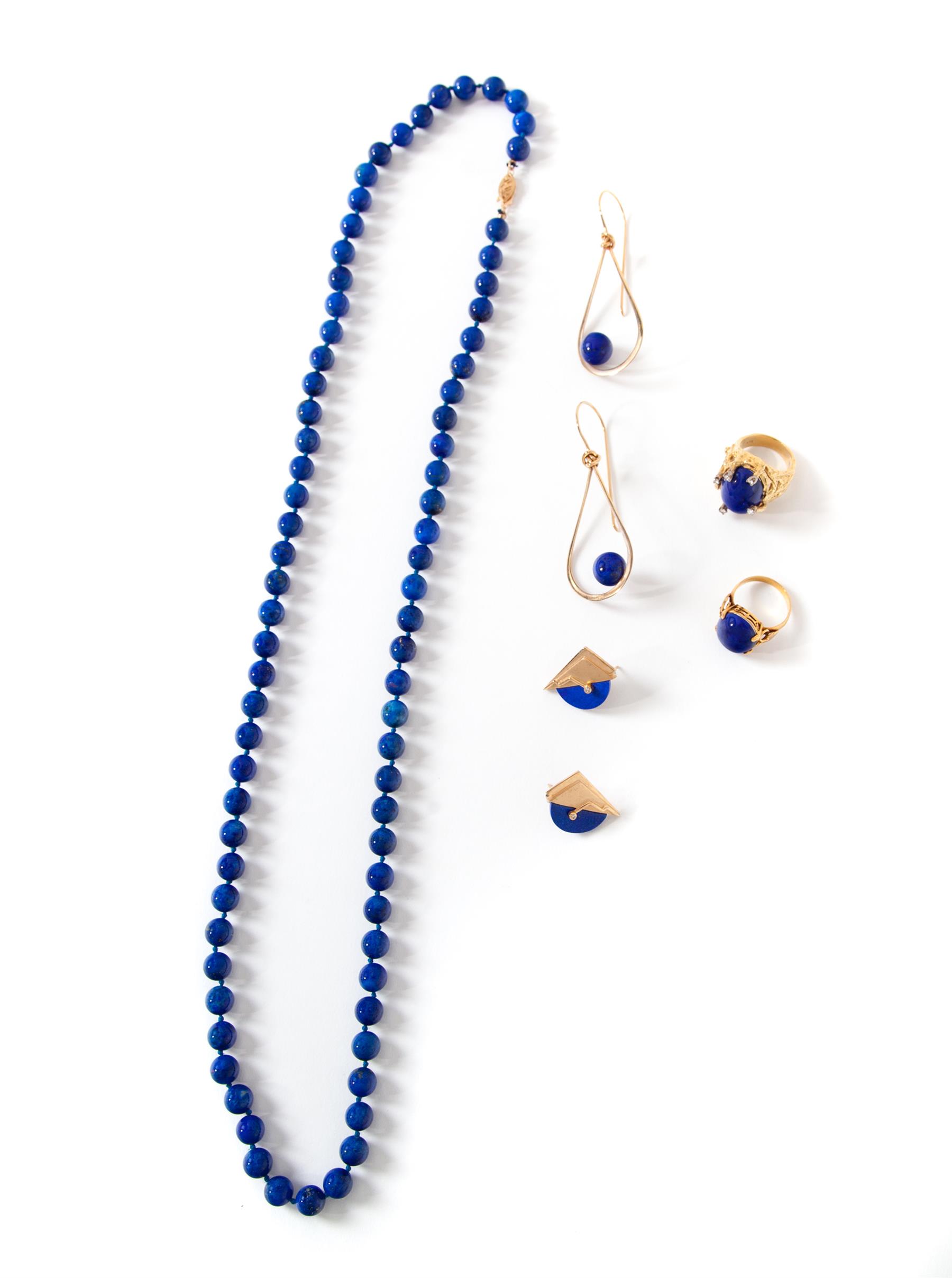 Appraisal: GROUP OF LAPIS JEWELRY American late th century Includes strand