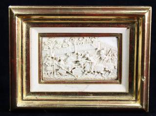 Appraisal: Continental relief carved ivory plaque Continental relief carved ivory plaque