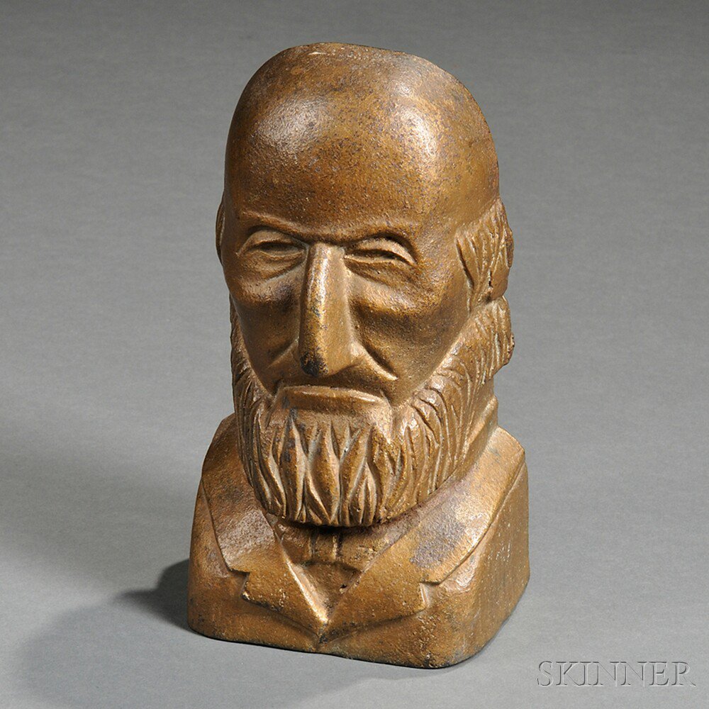 Appraisal: Gold-painted Cast Iron Bust of a Bald Bearded Man America