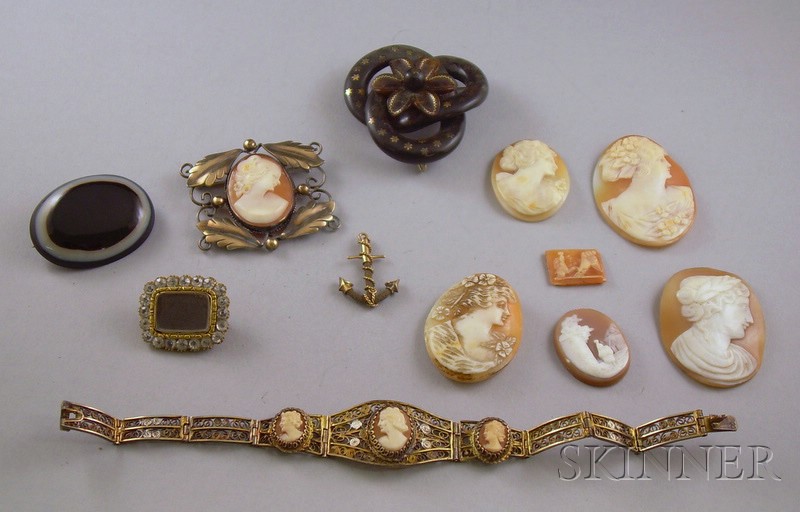 Appraisal: Group of Antique Jewelry including three Victorian brooches a shell-carved