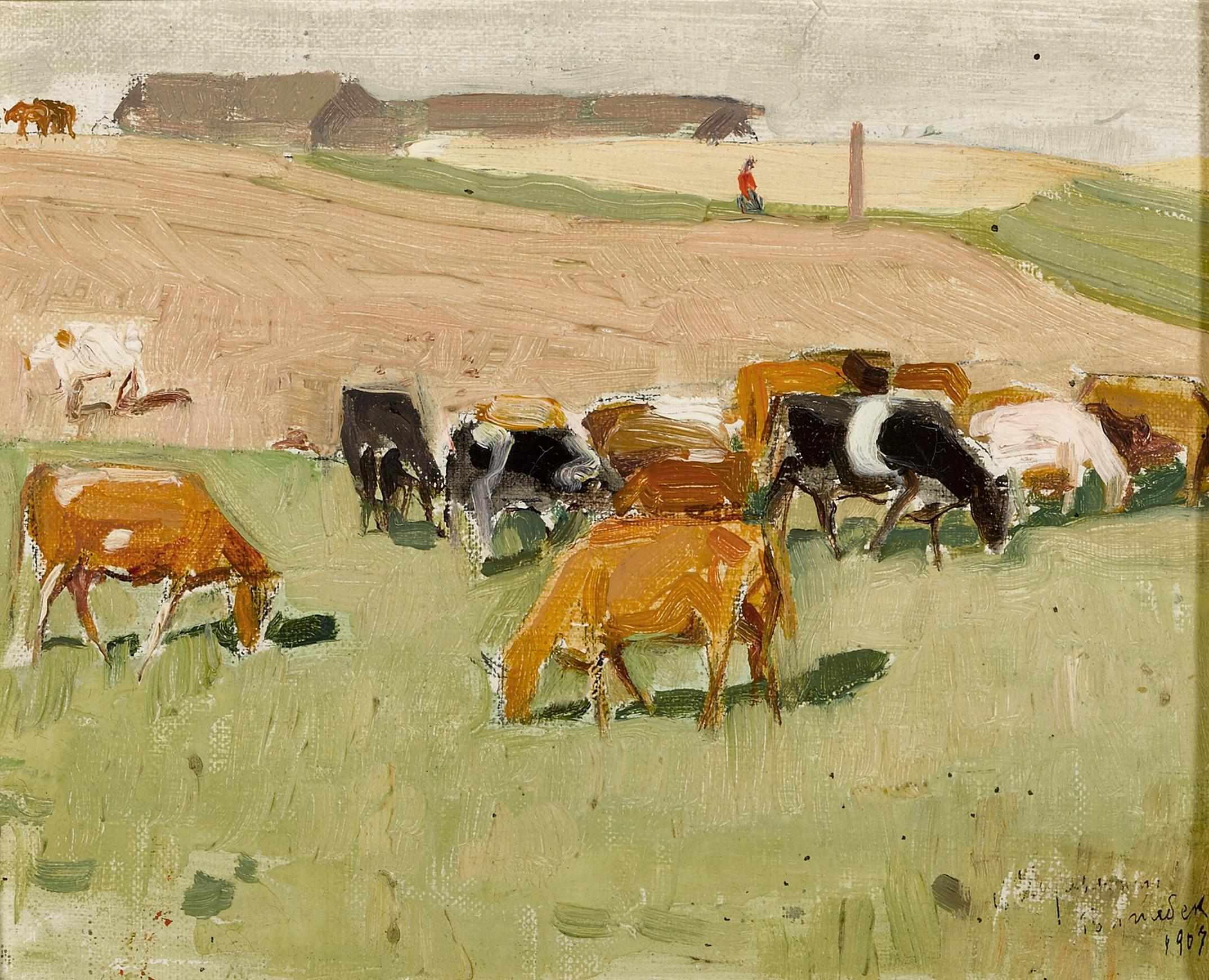 Appraisal: Leon Schulman Gaspard Russian American - Cattle herd in a