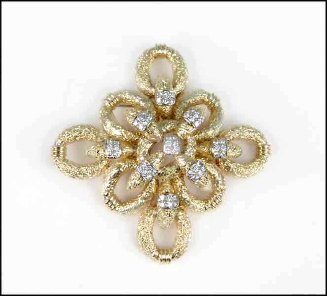 Appraisal: DIAMOND AND KARAT YELLOW GOLD BROOCH round brilliant diamonds total