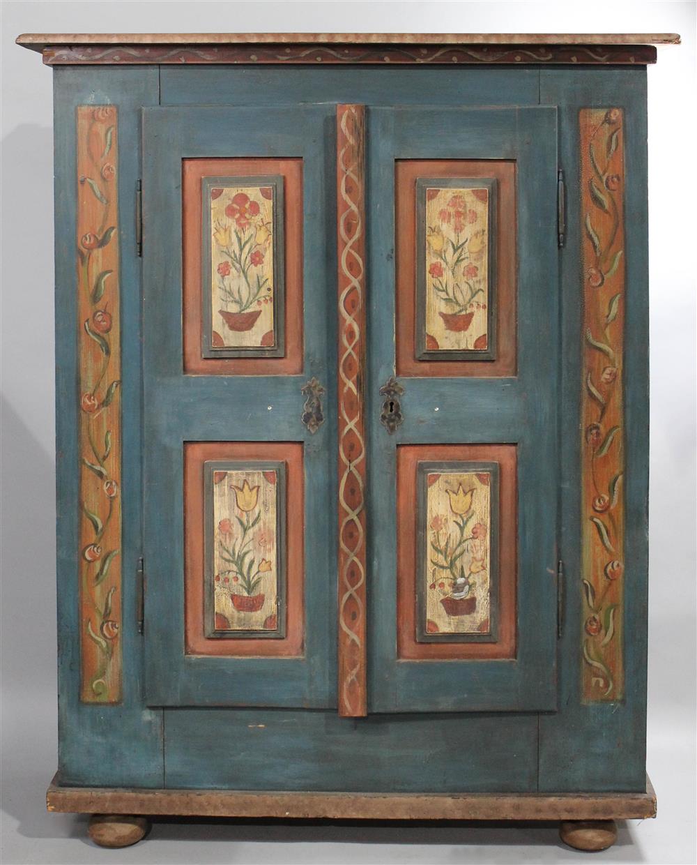 Appraisal: PAINT DECORATED BAVARIAN ARMOIRE with a rectangular top and cornice