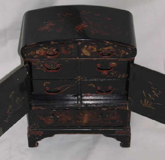 Appraisal: Japanese Meiji Export Parcel-Gilt Black Lacquer Jewel Chest in Phoenix