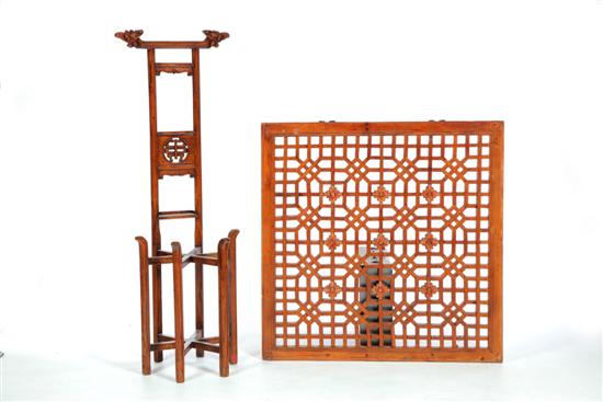 Appraisal: TWO ITEMS China th- th century softwood Includes a lattice-work