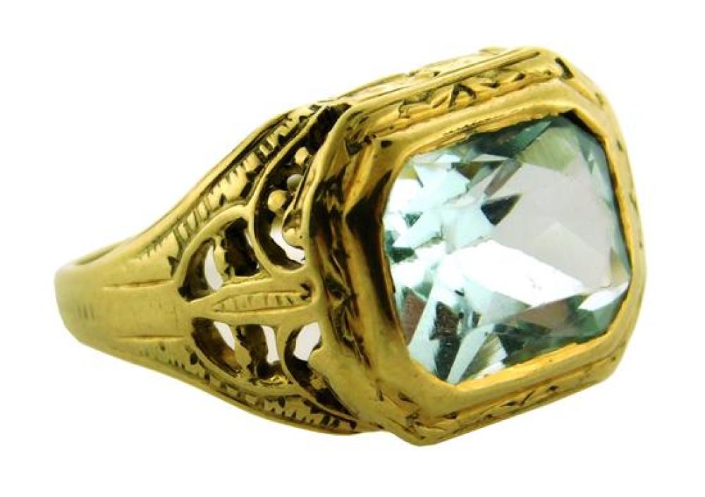 Appraisal: JEWELRY K Aquamarine Filigree Ring mounting stamped and tested K