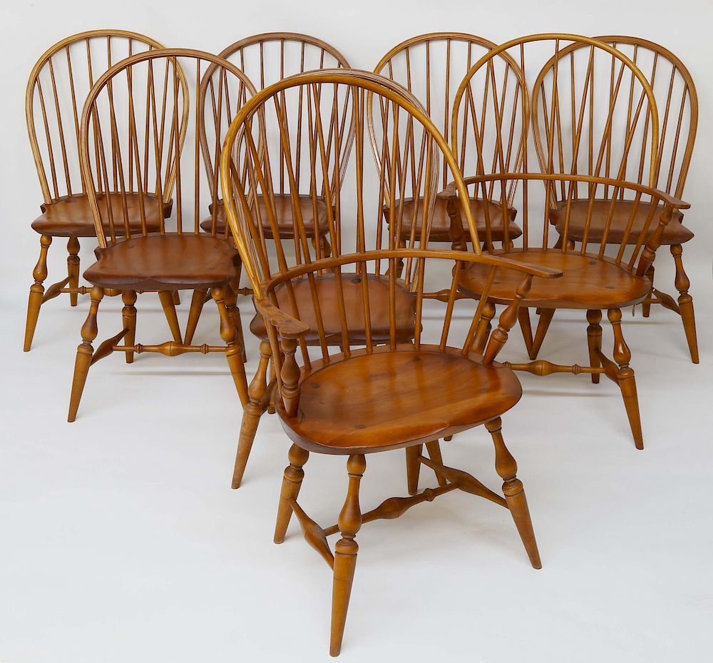 Appraisal: Set of Eight Pine and Cherry Bow Back Windsors Chairs