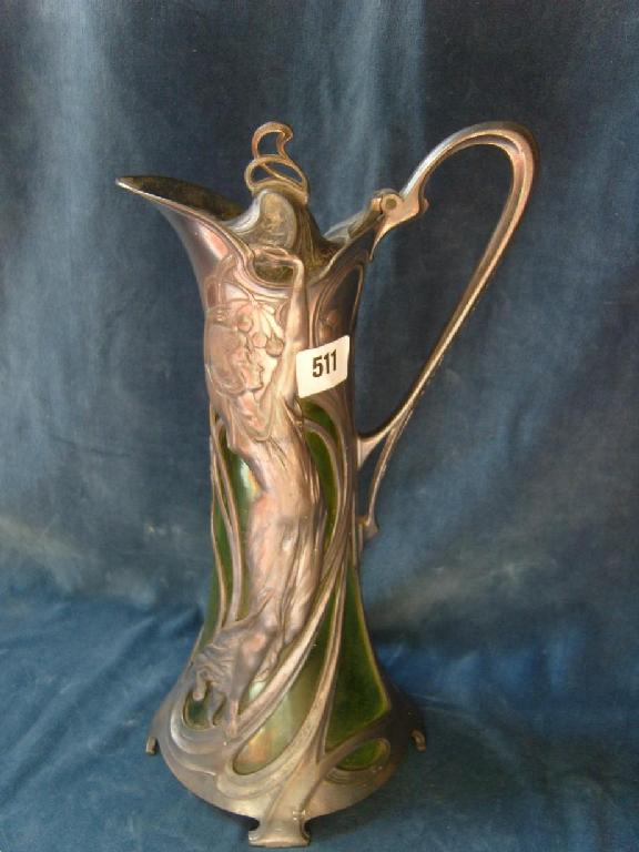 Appraisal: An WMF pewter mounted green glass jug of waisted form