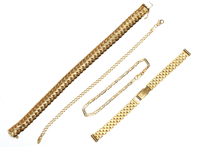 Appraisal: AN CT GOLD TRIPLE ROW BRACELET an ct gold watch