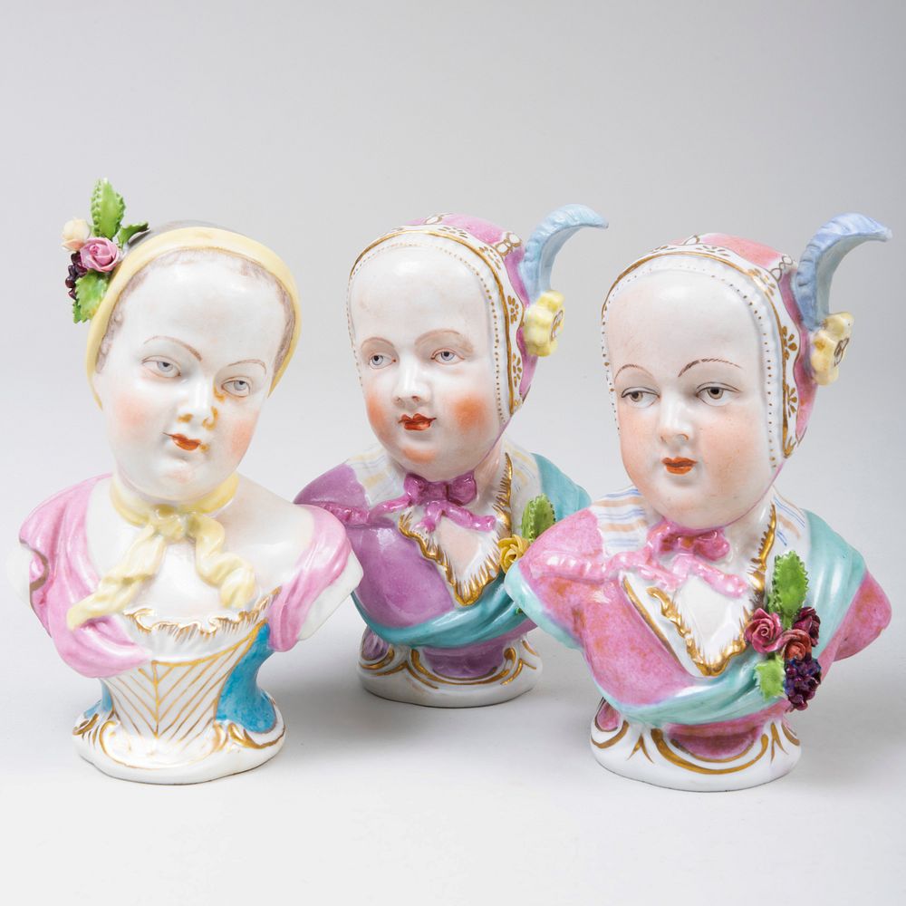 Appraisal: Group of Three Samson Porcelain Kinderbusts Blue crossed line mark