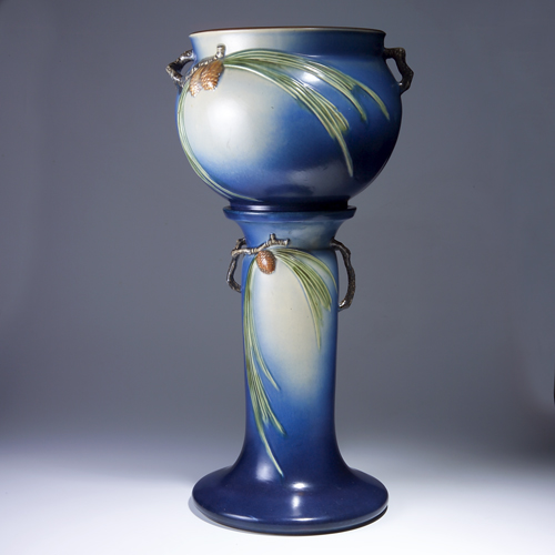 Appraisal: ROSEVILLE blue Pine Cone jardiniere - and pedestal set Minor