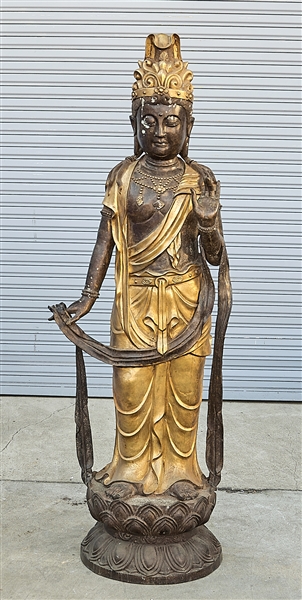 Appraisal: Chinese bronze standing Guanyin with gilt attire and headdress x