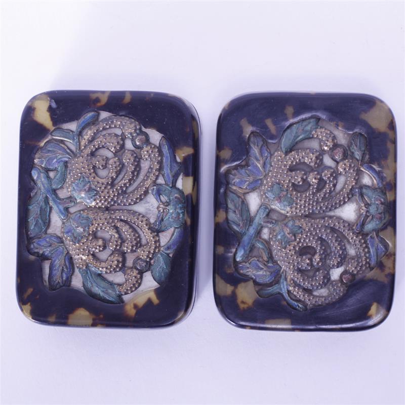 Appraisal: Pair of Chinese Tortoise Shell overlay Boxes w Hand of