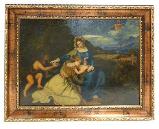 Appraisal: After Titian Italian d oil on wood panel Rest on