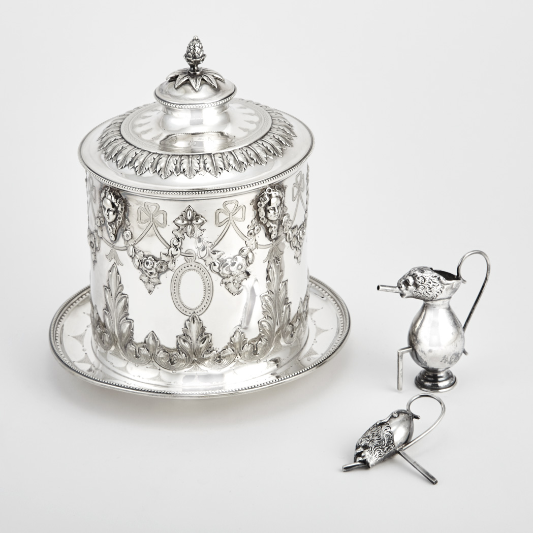 Appraisal: Silver Plated Biscuit Box Of cylindrical form chased with floral