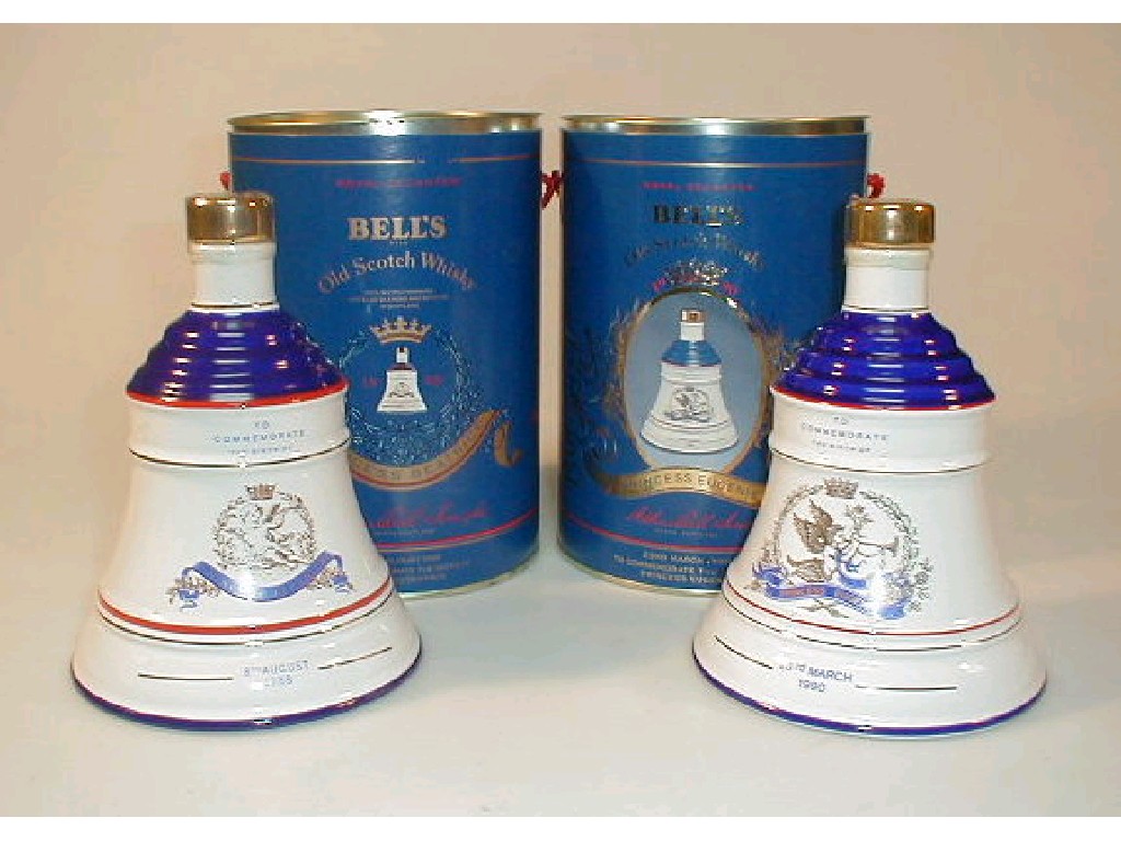 Appraisal: A pair of Bells Scotch whiskey commemorative decanters commemorating the