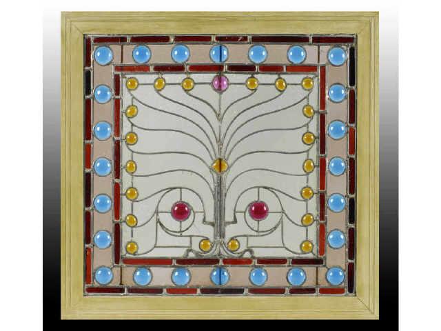 Appraisal: Antique Stained Glass Window Description Art Deco style Featuring blue