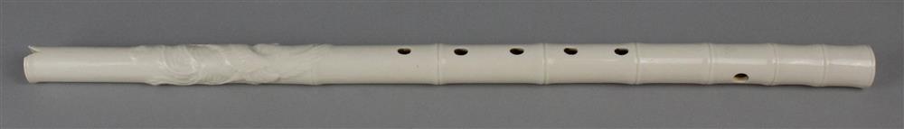 Appraisal: CHINESE BLANC-DE-CHINE-GLAZED AND MOLDED FLUTE of slender cylindrical form with