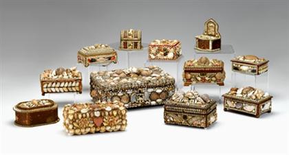 Appraisal: Group of Shell-covered boxes th and th century Comprised of