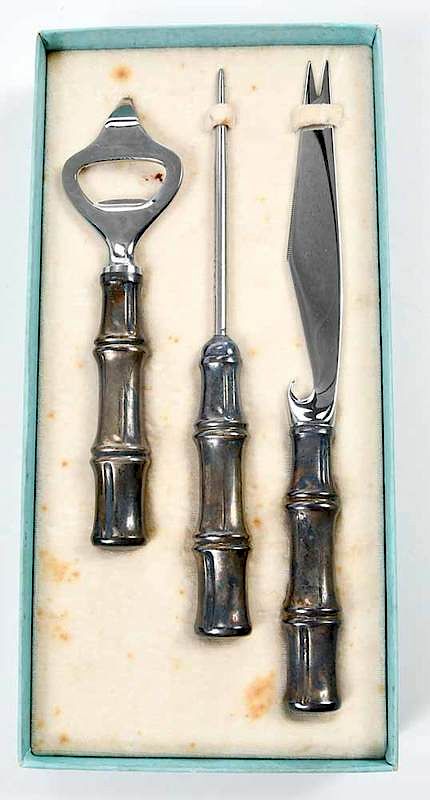 Appraisal: Tiffany Sterling Bar Set American late th century bamboo handles