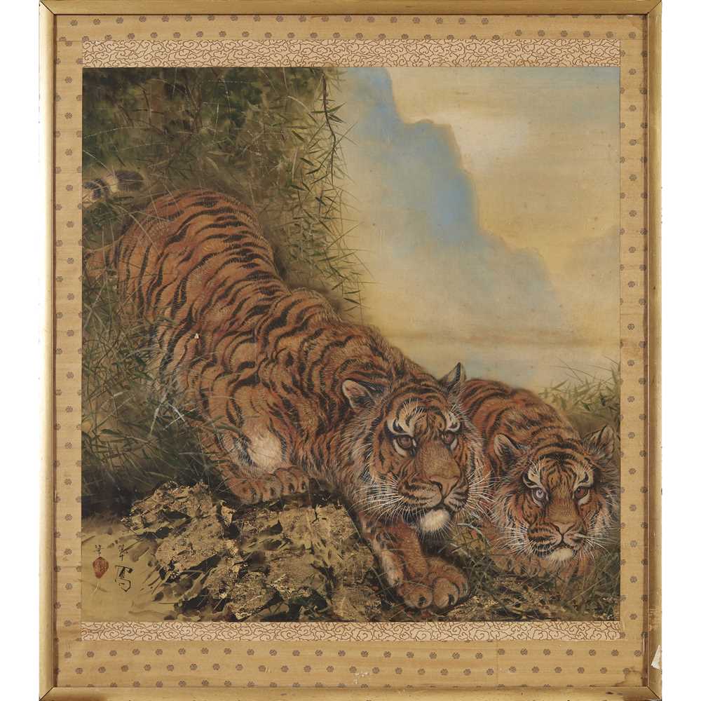 Appraisal: JAPANESE SILK PAINTING OF A PAIR OF TIGERS TH CENTURY