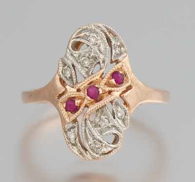 Appraisal: A Ladies' Rose Gold Diamond and Ruby Ring k rose