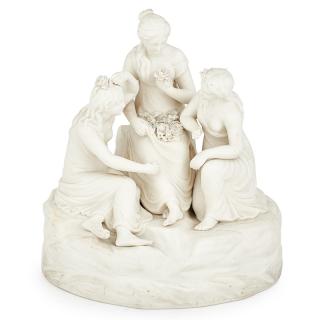 Appraisal: PARIAN FIGURAL GROUPING Three seated women exchanging flowers England th