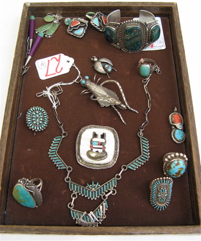 Appraisal: SIXTEEN STERLING SILVER JEWELRY PIECES most with Turquoise some have