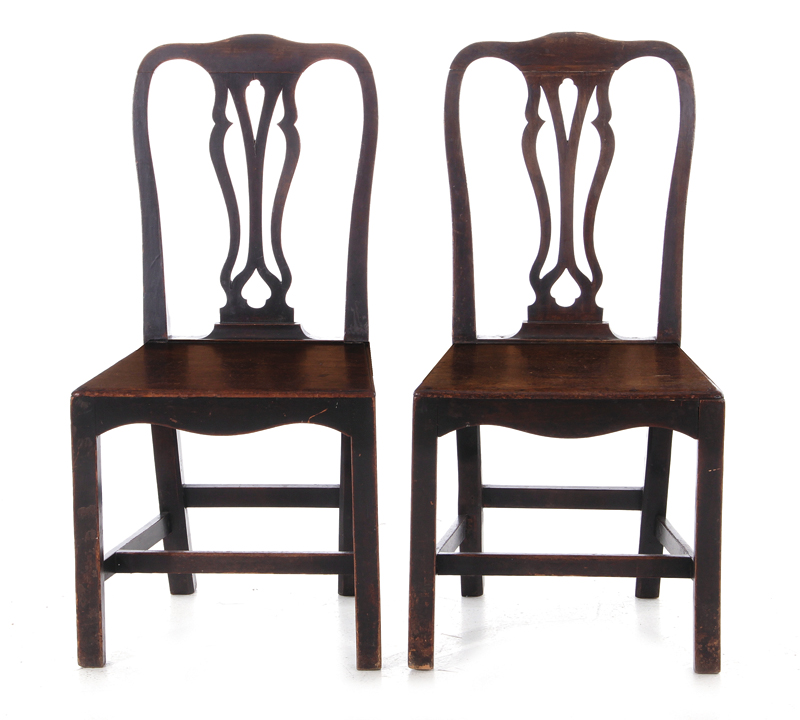 Appraisal: Pair George III mahogany plank bottom chairs circa pierced urn