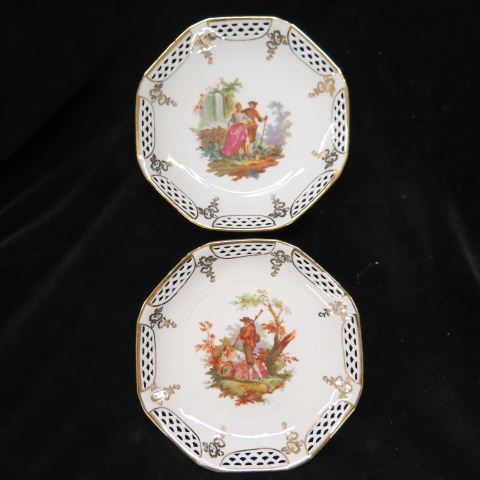 Appraisal: Set of Bavarian Porcelain Plates courting scene fine reticulated border